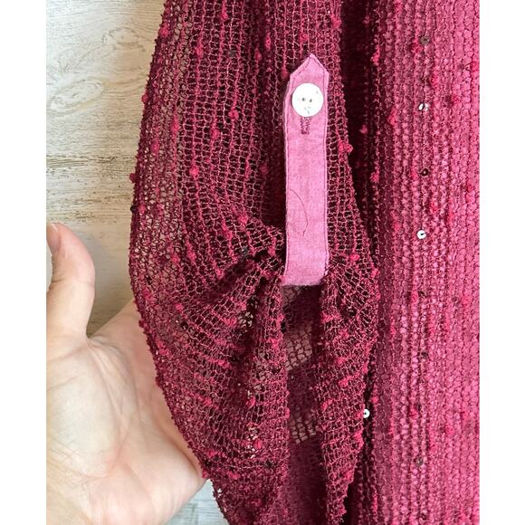Hannah Women’s Large Cranberry Red Boho Layered Roll Sleeve Sequin Blouse NEW - Picture 6 of 7